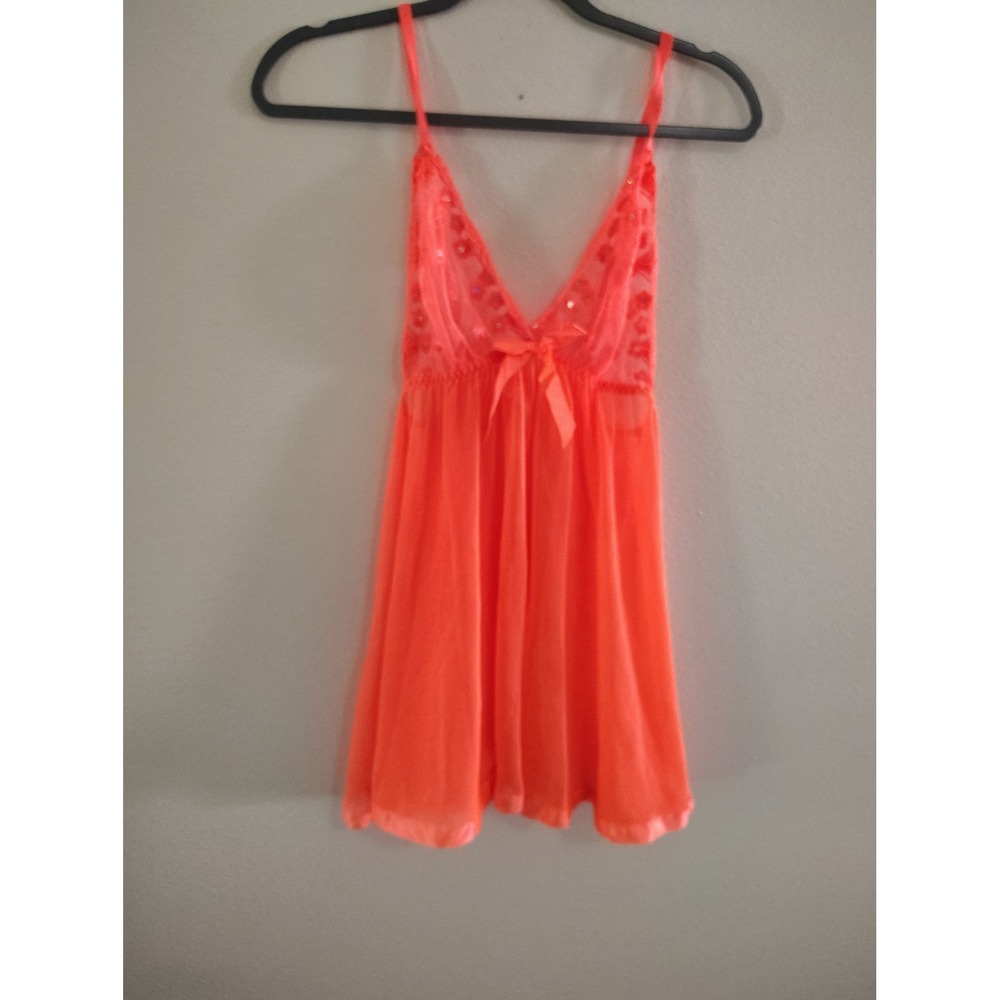 Neon Orange Lace Sequin Babydoll Chemise Lingerie Nightgown Style 26508D Size M